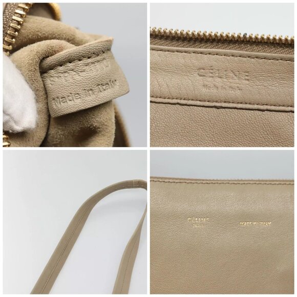 CELINE Shoulder Bag Leather Beige Gold blue Auth - Picture 15 of 15